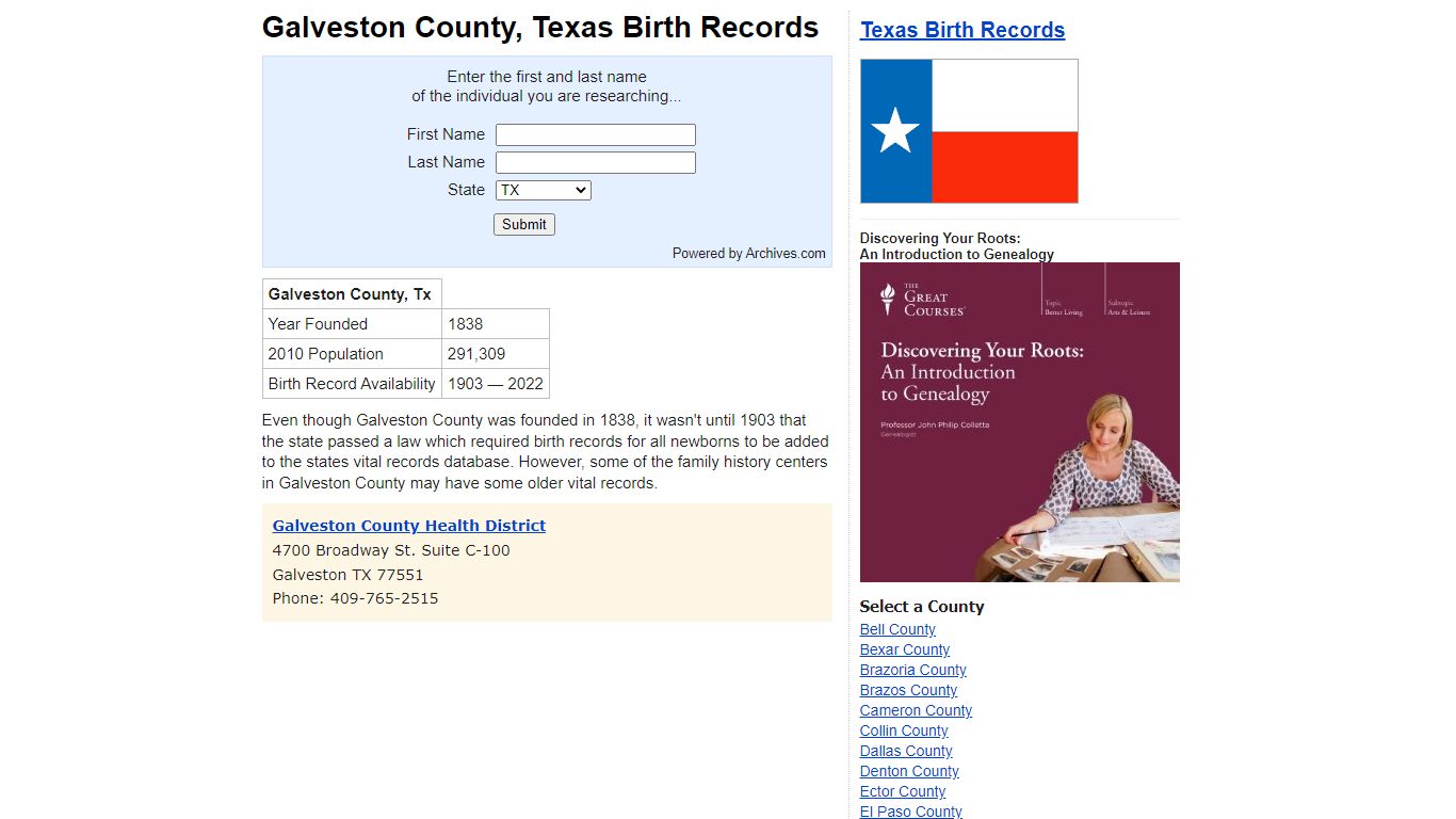 Galveston County, Texas - Birth Records and Birth Certificates
