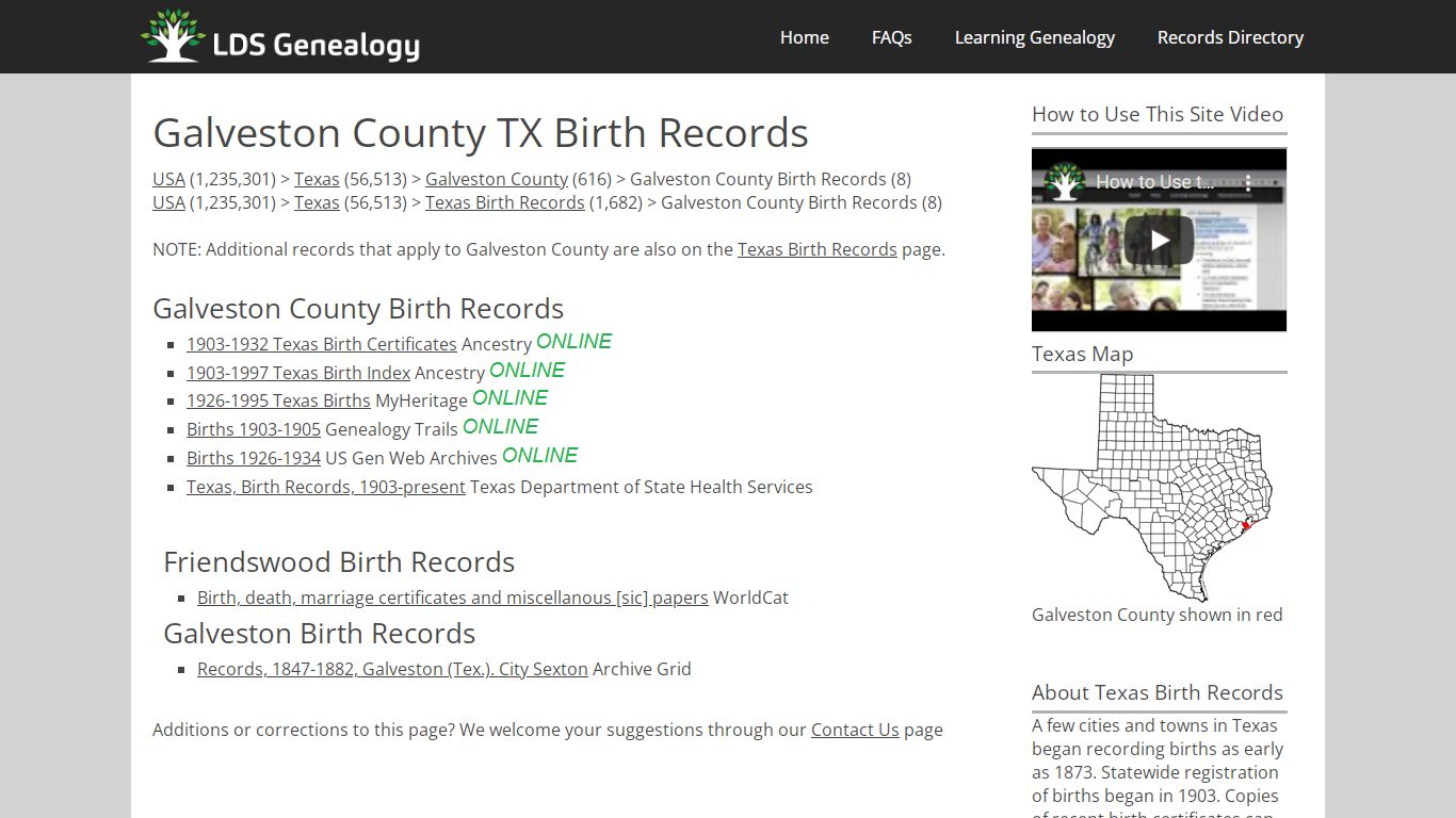 Galveston County TX Birth Records - LDS Genealogy