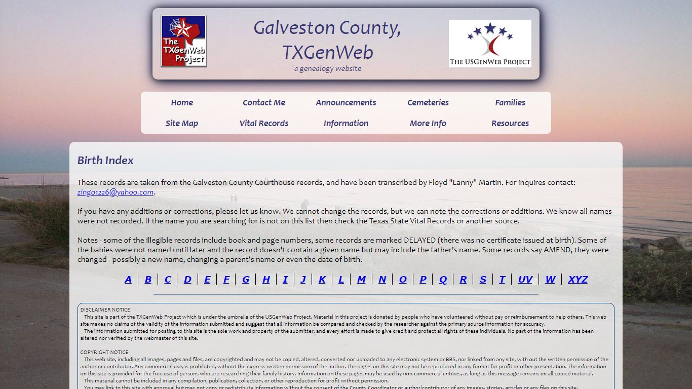 Birth Index, Galveston County, TXGenWeb